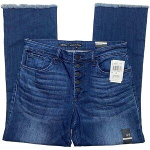 Green St. Flare Jeans Women's 29 Blue Button-Fly Stretchy Raw-Hem Faded‎ NEW